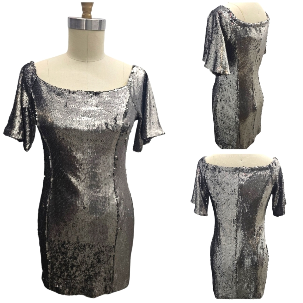 Pookie & Sebastian | Women’s Off Shoulder Sequined Mini Dress | Size: L